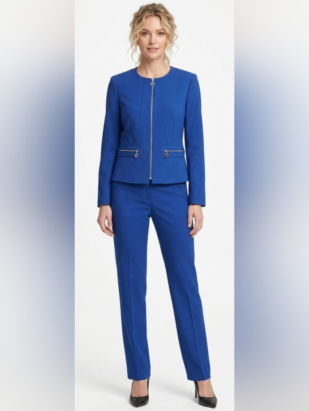 Calvin Klein Royal Blue Pant Suit Blazer Size 8P & Pants Size 4P